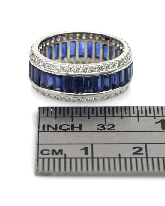 Baguette Sapphire and Round Diamond Eternity Band