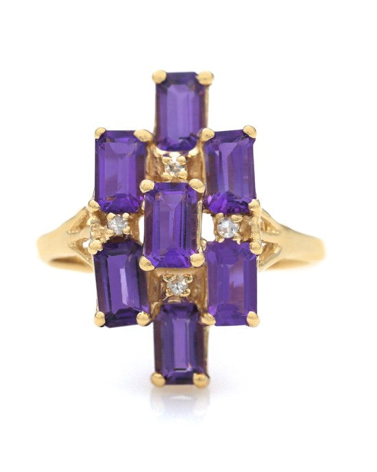 Amethyst and Diamond Ring in Yellow Gold