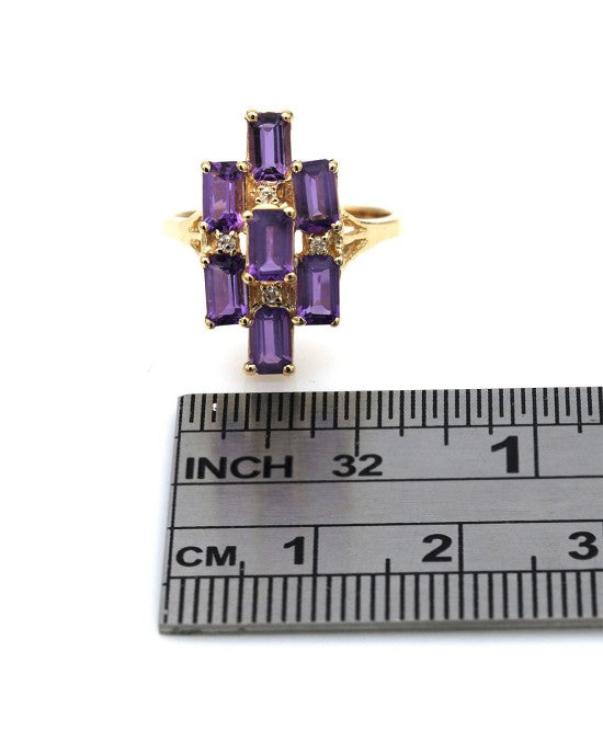 Amethyst and Diamond Ring in Yellow Gold