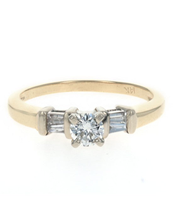 Round and Baguette Diamond Engagement Ring in 2 Tone Gold