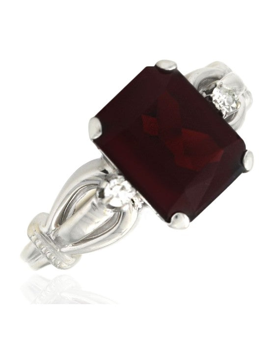 Almandine Garnet and Diamond Accent Ring in White Gold