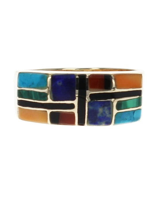 Mixed Stone Inlay 3 Sided Ring in Gold
