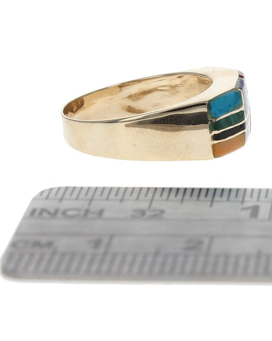 Mixed Stone Inlay 3 Sided Ring in Gold