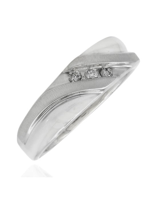 Gentlemans 3 Stone Diamond Bypass Tapered Band