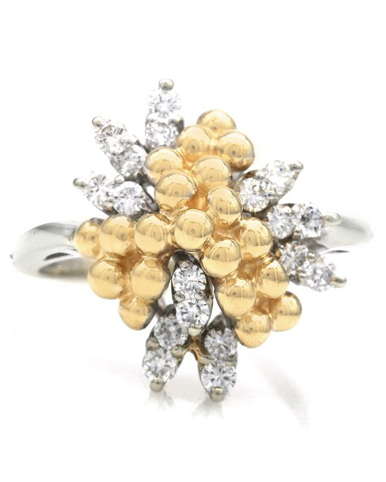 Diamond and Bead Cluster Ring in Gold