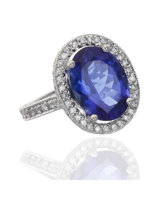 5.37ct Oval Tanzanite and Diamond Halo Ring