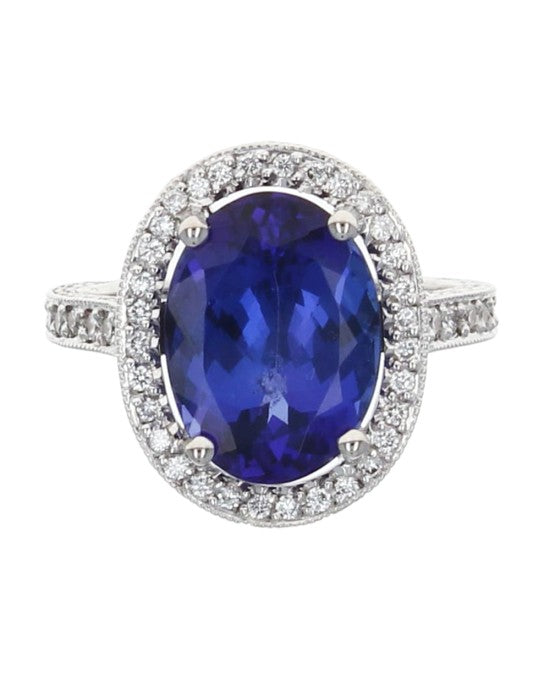 5.37ct Oval Tanzanite and Diamond Halo Ring