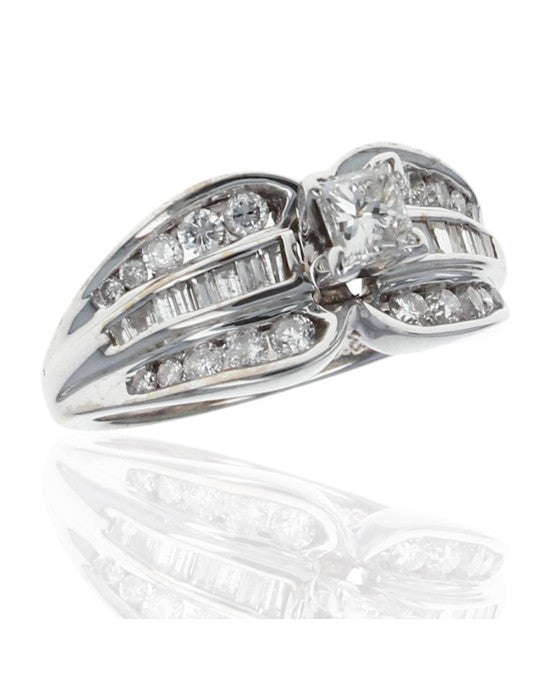 Princess Solitaire Round and Baguette Diamond Ring