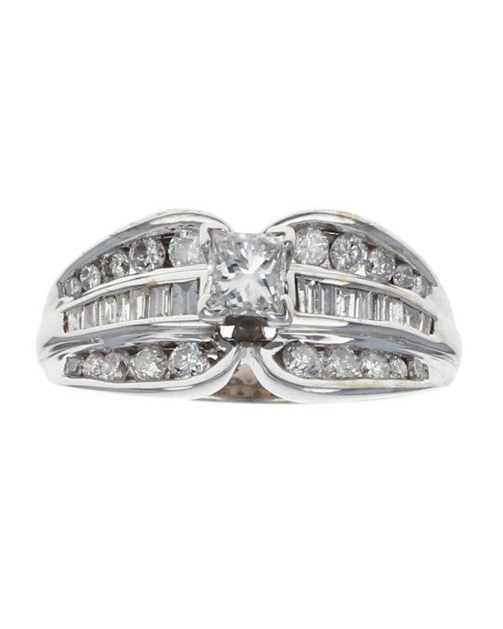 Princess Solitaire Round and Baguette Diamond Ring