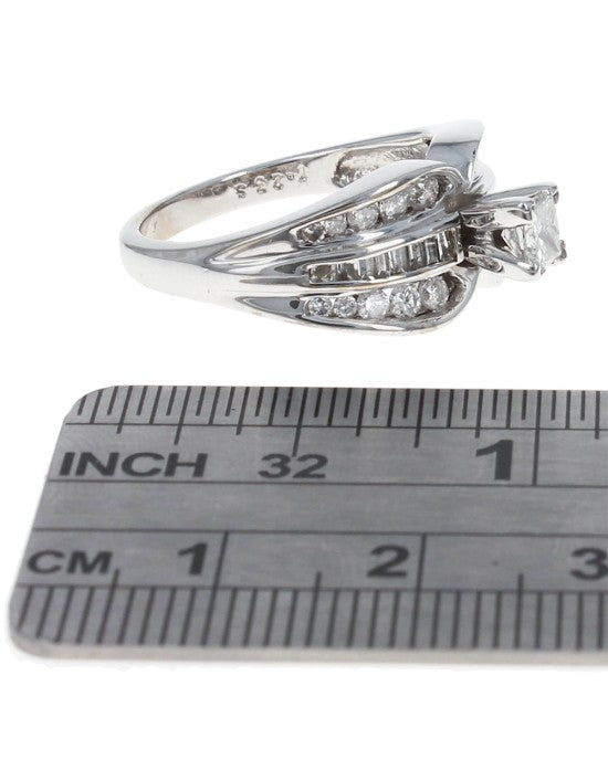 Princess Solitaire Round and Baguette Diamond Ring