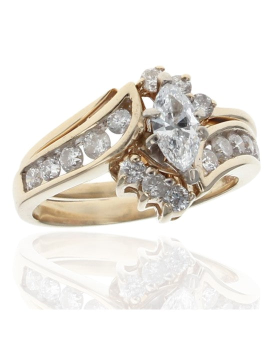 Marquise and Round Diamond Bypass Wedding Set