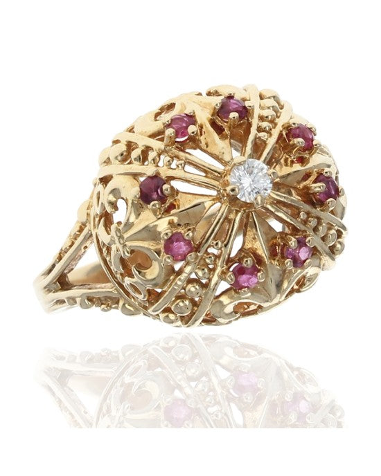 Ruby and Diamond Crown Ring in Gold