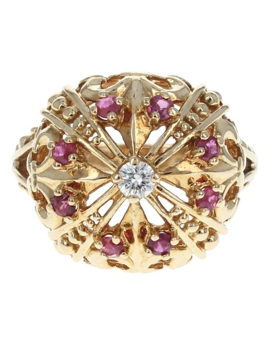Ruby and Diamond Crown Ring in Gold