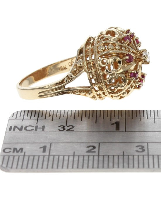 Ruby and Diamond Crown Ring in Gold