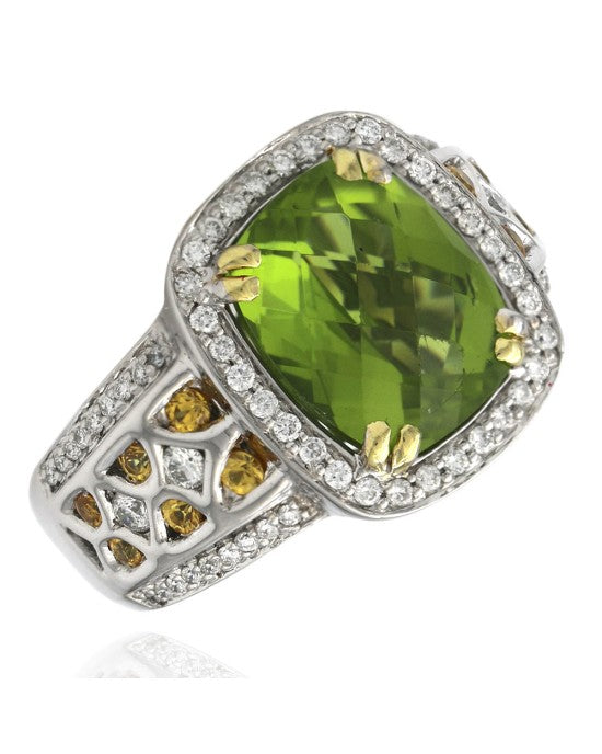 Charles Krypell Peridot, Citrine and Diamond Halo Fashion Ring