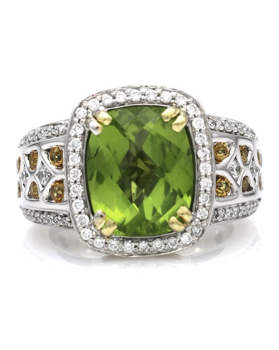 Charles Krypell Peridot, Citrine and Diamond Halo Fashion Ring