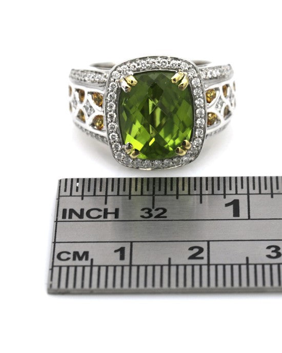 Charles Krypell Peridot, Citrine and Diamond Halo Fashion Ring