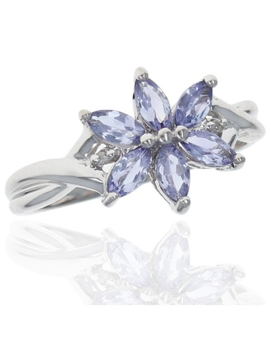 Tanzanite and Diamond Accent Flower Ring