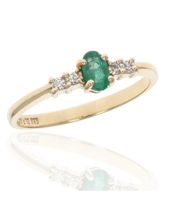 Emerald and Diamond Accent Ring in Yellow Gold