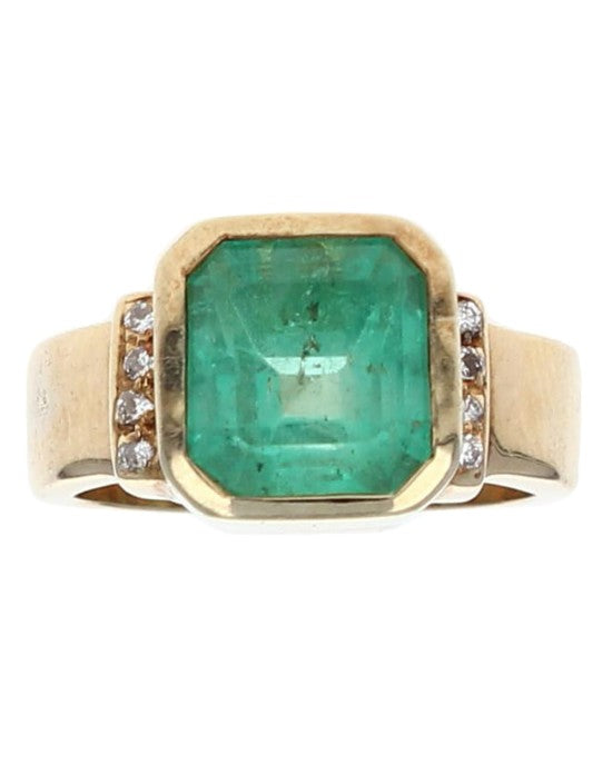 Emerald Cut Emerald and Diamond Accent Ring in Yellow Gold