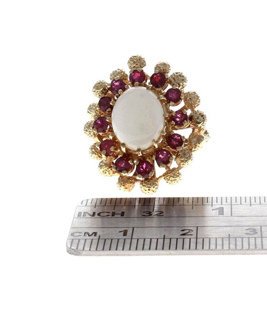 Oval Opal and Round Ruby Halo Ring