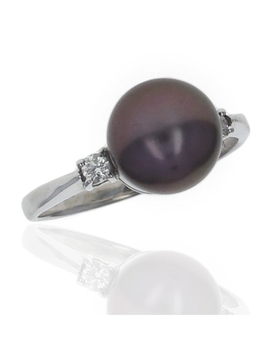 Gray Tahitian Pearl and Diamond Accent Ring