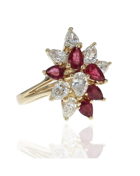 Ruby and Diamond Cluster Ring in Gold