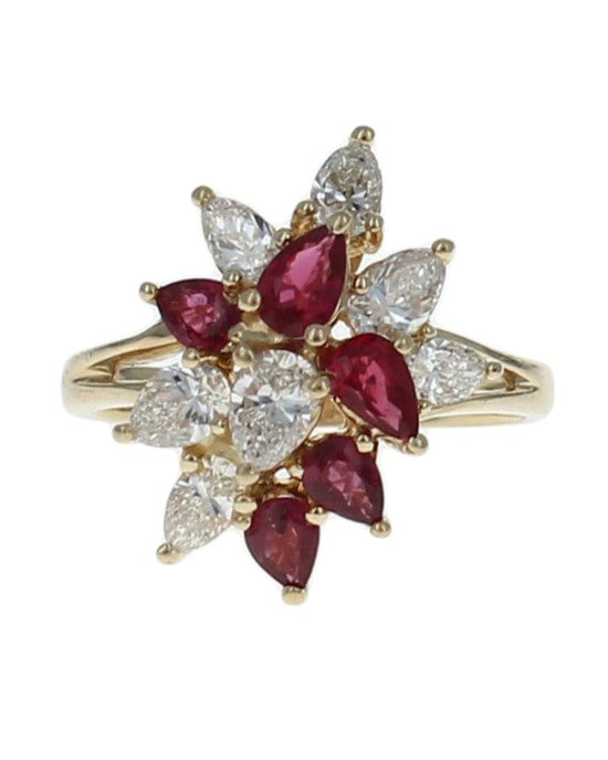 Ruby and Diamond Cluster Ring in Gold