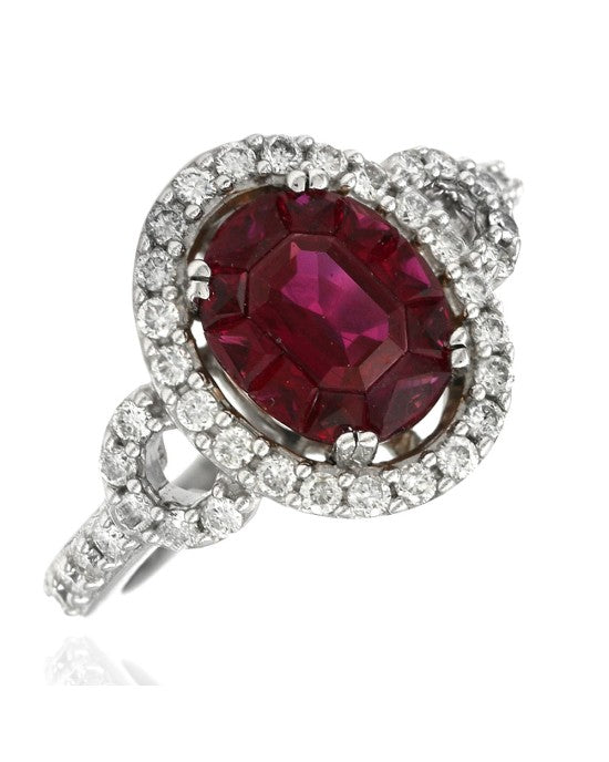 Ruby and Diamond Fashion Ring in White Gold