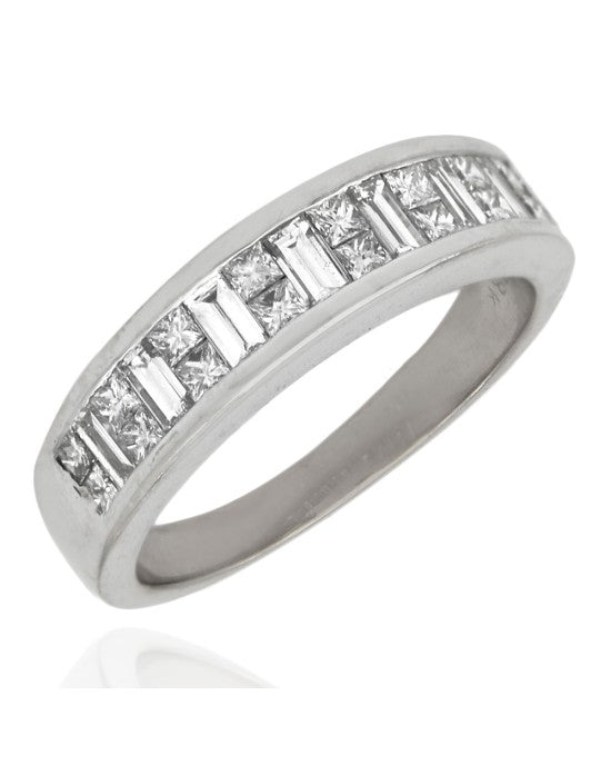 Alternating Princess and Baguette Diamond Band