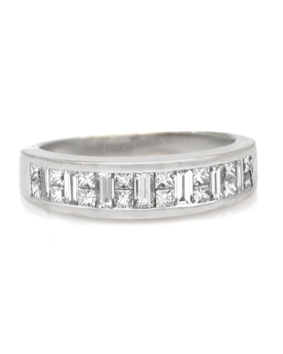 Alternating Princess and Baguette Diamond Band