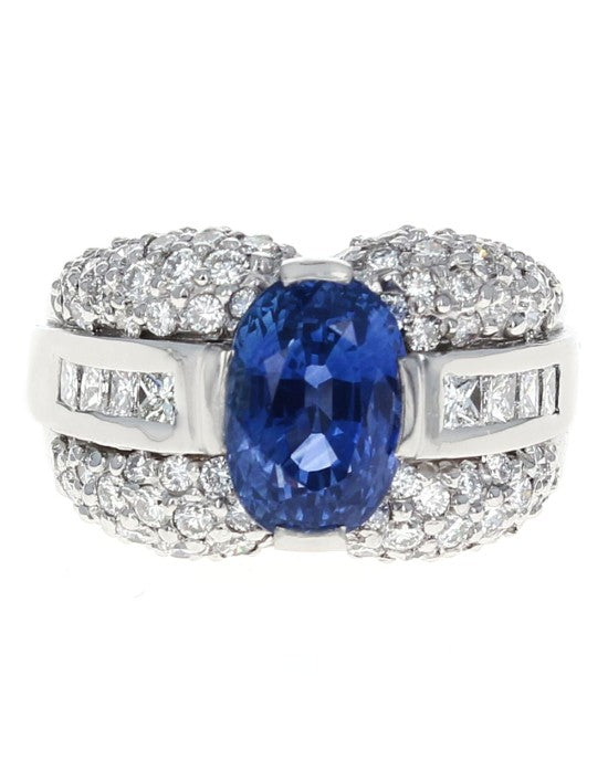 Ceylon Sapphire and Diamond Fashion Ring in Platinum