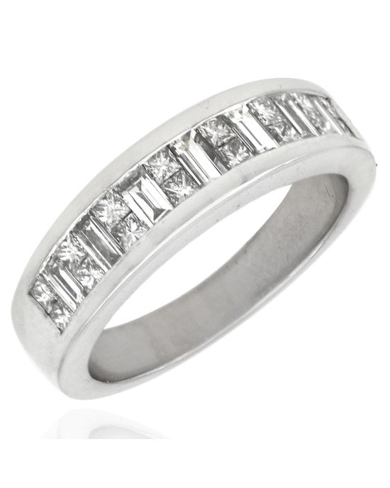 Alternating Princess and Baguette Diamond Band