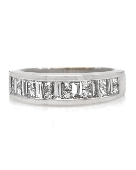 Alternating Princess and Baguette Diamond Band