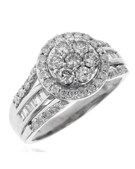 Diamond Cluster Halo Ring in White Gold