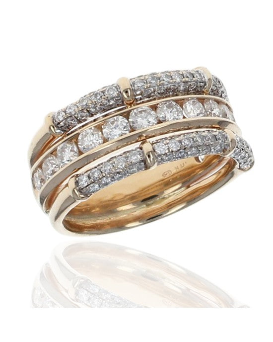 3 Row Diamond Grooved Band Ring