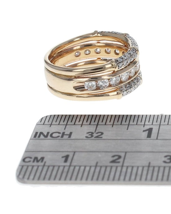 3 Row Diamond Grooved Band Ring