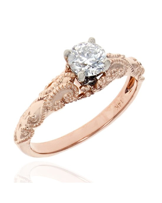 0.48ct Round Brilliant Diamond Milgrain Engagement Ring