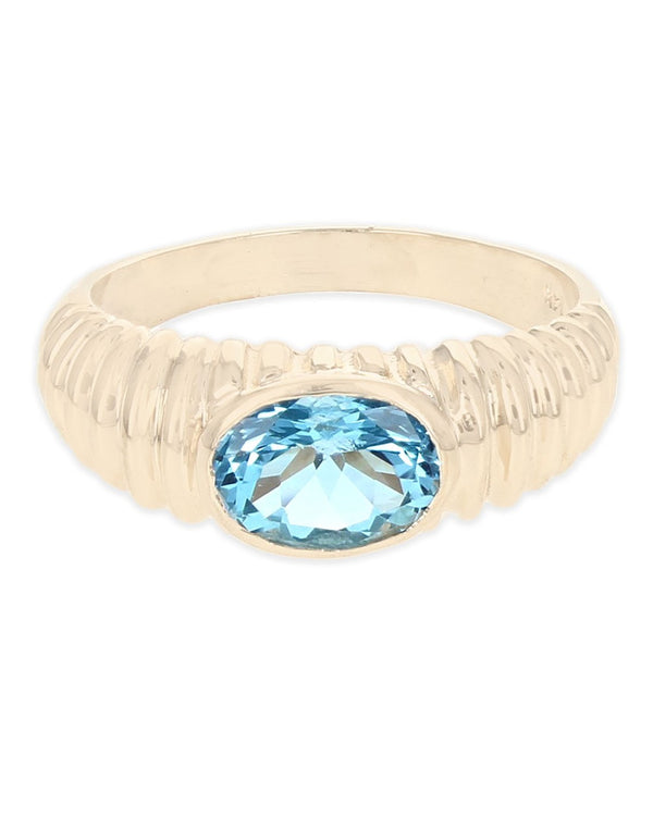 Oval Blue Topaz Fluted Ring