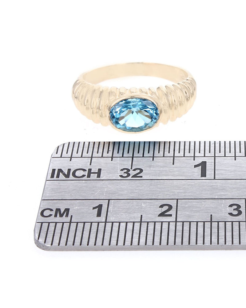 Oval Blue Topaz Fluted Ring