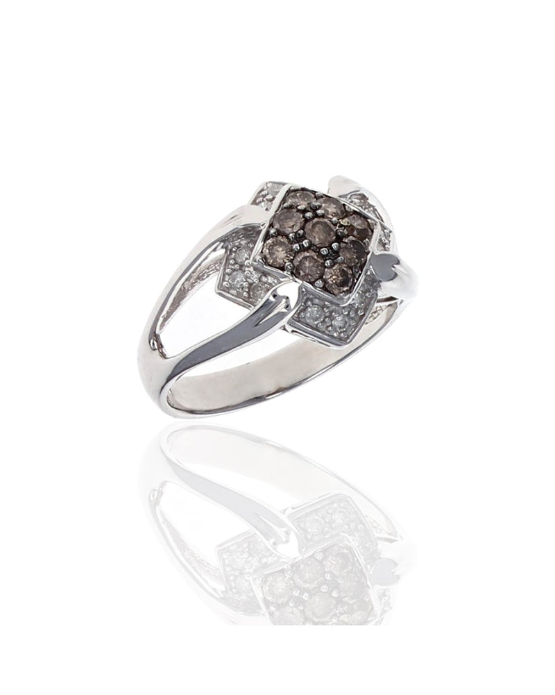 Diamond Shaped Brown and White Diamond Ring