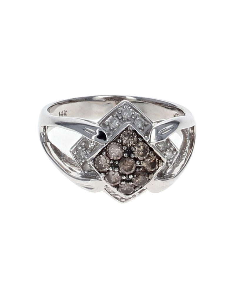 Diamond Shaped Brown and White Diamond Ring