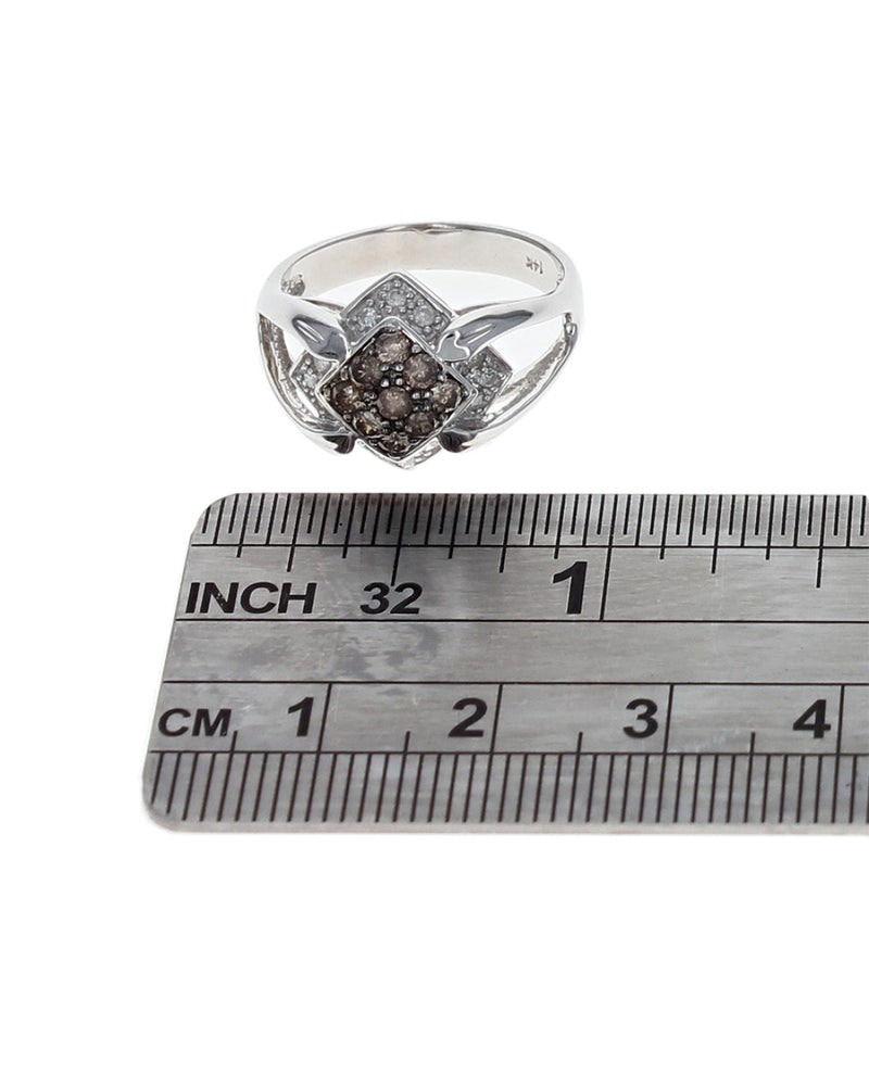 Diamond Shaped Brown and White Diamond Ring