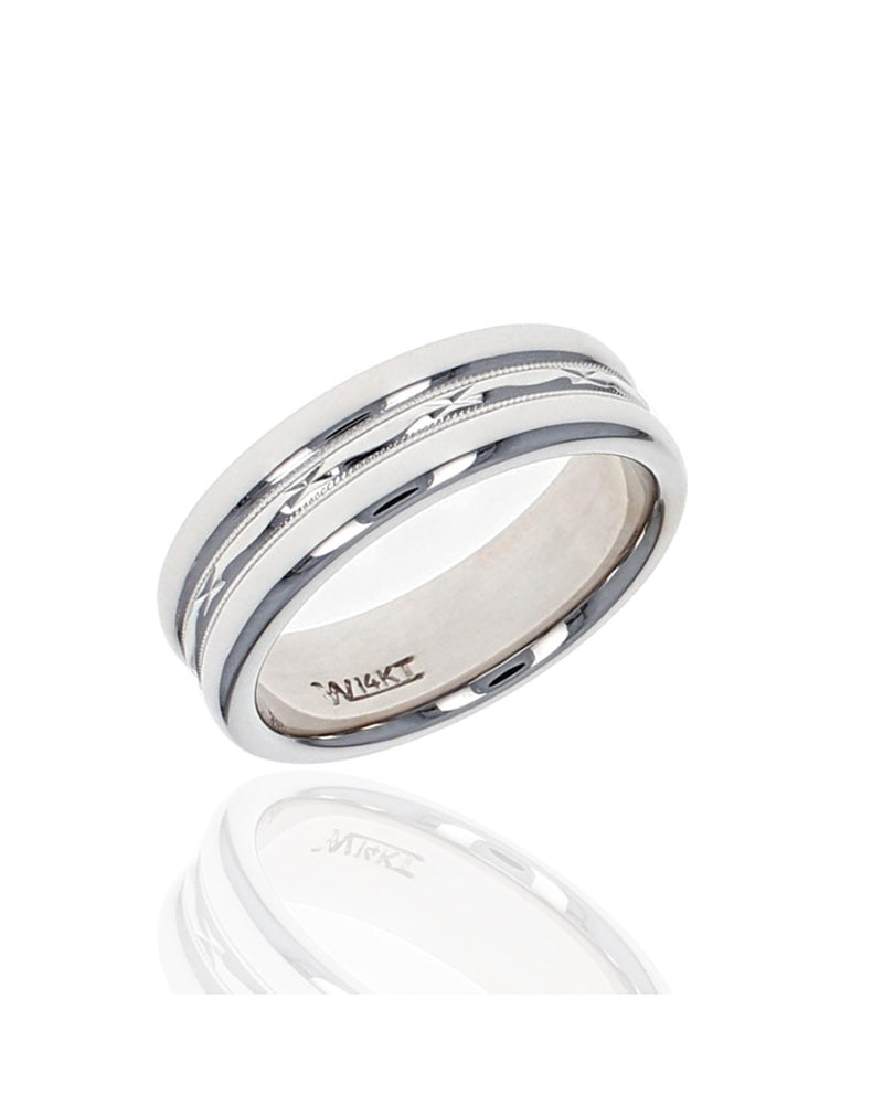 Gentleman's Etched Milgrain Comfort Band in White Gold