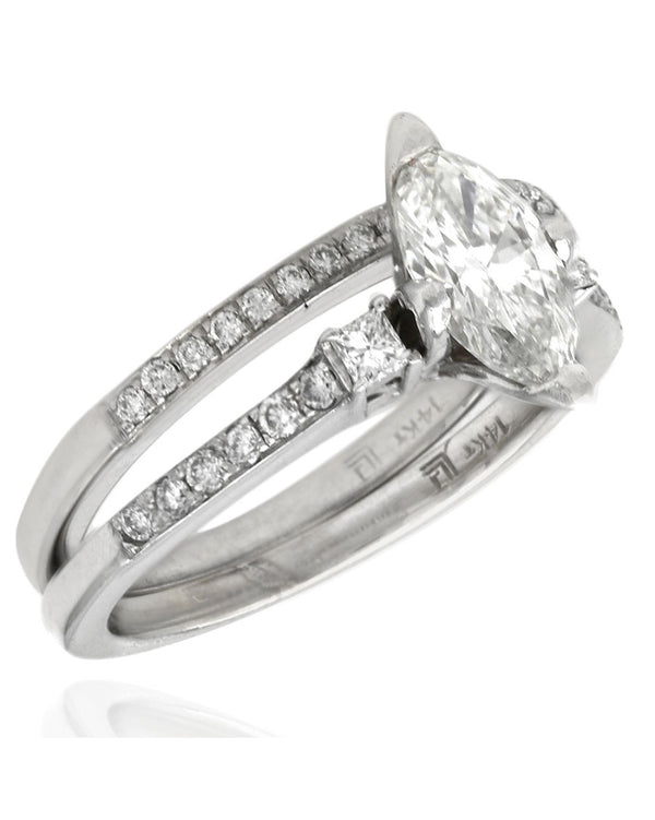 Marquise, Princess and Round Diamond Wedding Set in White Gold