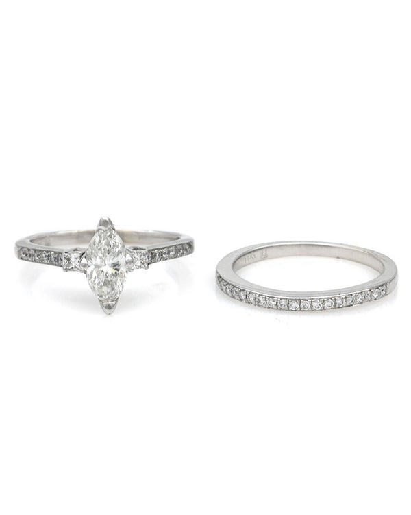 Marquise, Princess and Round Diamond Wedding Set in White Gold