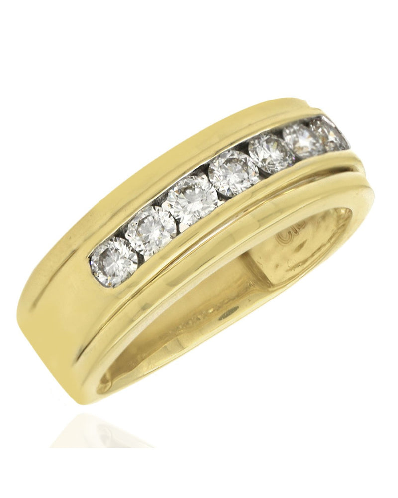 Gentleman's Channel Set Diamond Tapered Band in Yellow Gold