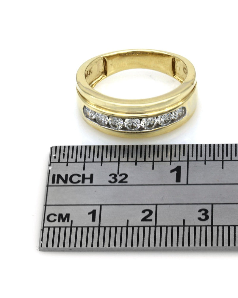 Gentleman's Channel Set Diamond Tapered Band in Yellow Gold