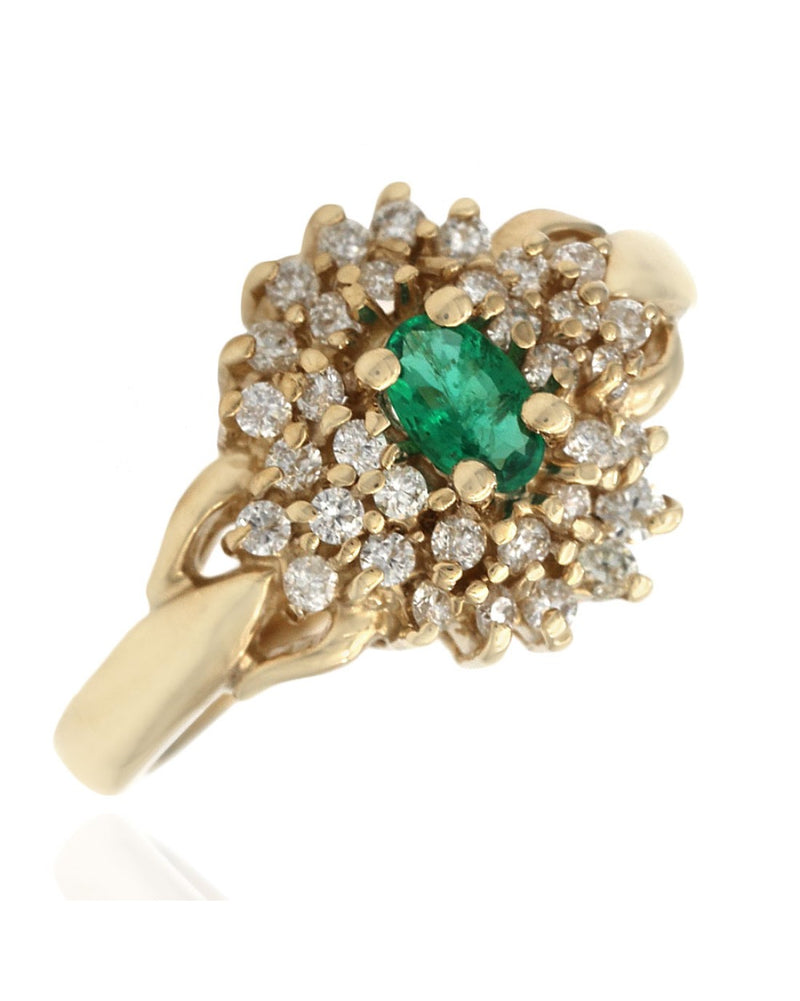 Emerald and Diamond Cluster Ring in Yellow Gold