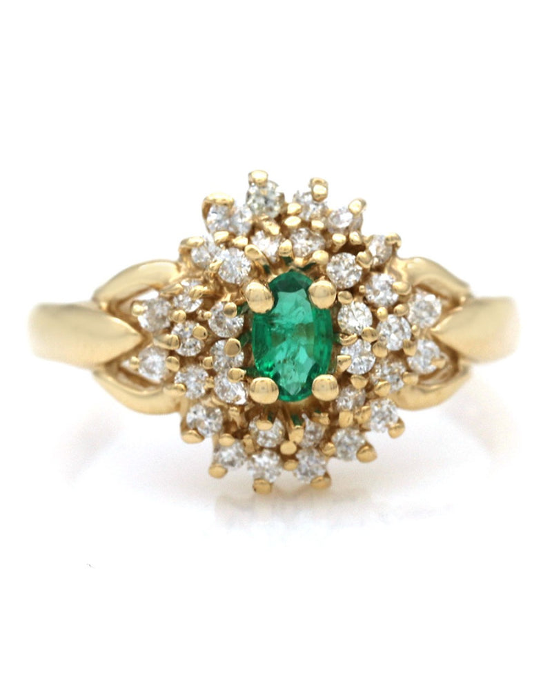 Emerald and Diamond Cluster Ring in Yellow Gold